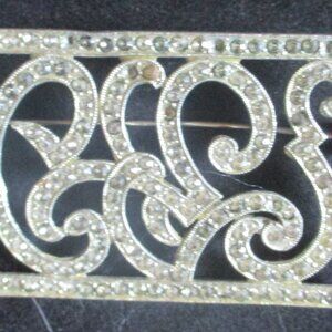 Vintage Unbranded Marcasite & Aluminum Art Deco Initial Brooch/Pin 2.5" x 1.75"